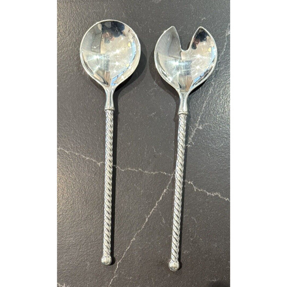 EP ZINC Italy Vintage Serving Spoon and Fork Set Salad Twisted Silverplated 9.5" - Picture 1 of 8